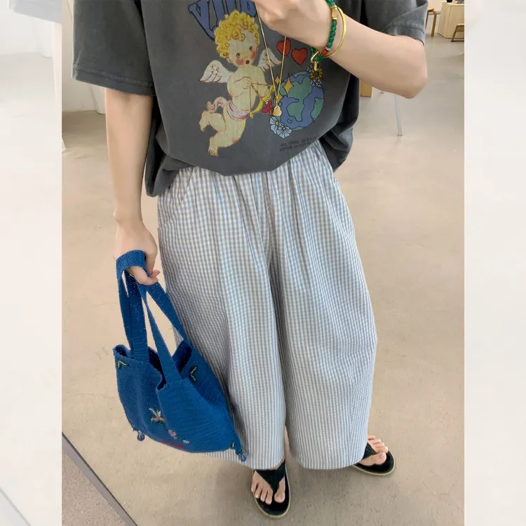 莉贝琳sisy格纹休闲裤女宽松休闲显瘦阔腿薄裤子S25307TR04