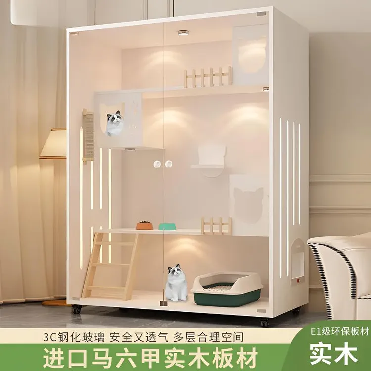 豪华实木猫别墅家用豪华猫屋室内宠物柜大空间猫窝猫咪房子猫笼子