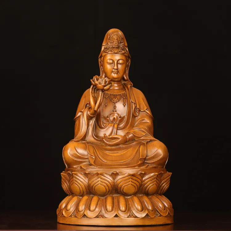 大号拈花坐莲观音摆件观世音菩萨佛像工艺品供奉家居客厅玄关摆设