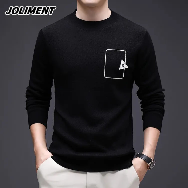 JOLIMENT休闲圆领长袖毛衣男士春秋季潮流时尚百搭保暖针织打底衫