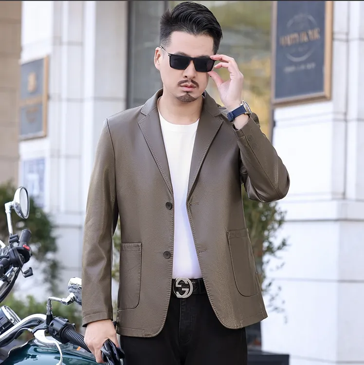 新款小牛皮男士高端纯皮休闲修身西服外套2330
