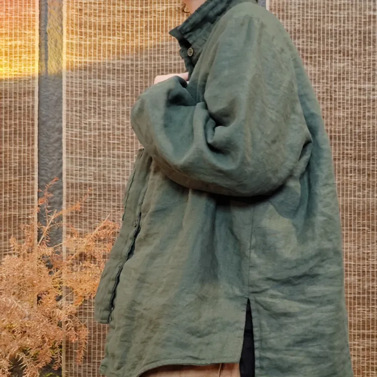 跑量【不规则亚麻夹棉衬衫】纯亚麻夹棉打底衬衫2655