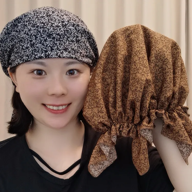 小版薄款洋气飘带帽子女百搭碎花帽遮白发四季透气网红时尚