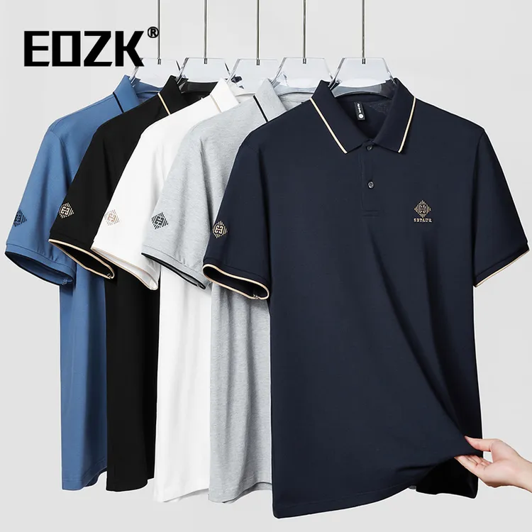 Eozk夏季男士纯棉短袖商务休闲翻领polo衫加肥加大码宽松半袖体恤