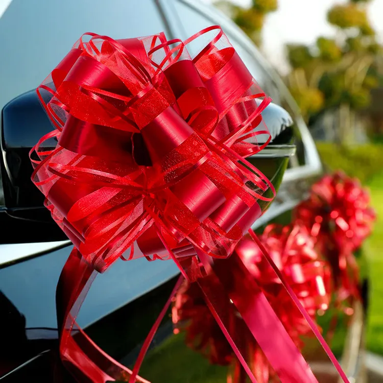 婚车装饰手拉花结婚接亲车队红色汽车喜字丝带副车彩带婚礼蝴蝶结