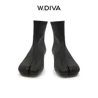 W.Diva【羊羊靴】黑色经典羊皮中筒方头分趾短靴慵懒风女53X022892