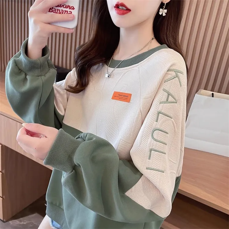 早春撞色无帽卫衣女2025新款小个子刺绣宽松韩版春秋薄款上衣外套