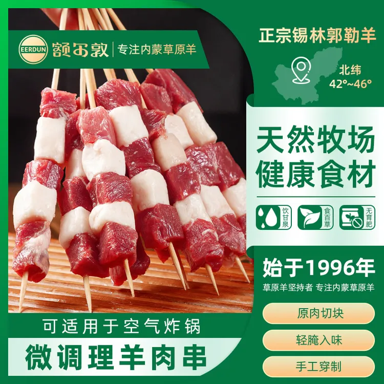 东访甄选额尔敦手工羊肉串内蒙羊腿肉烧烤食材半成品50串【原味微