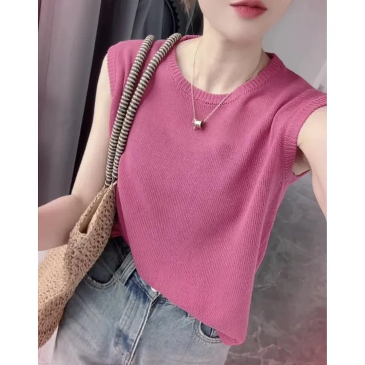 树莓飞袖」透气显瘦遮肉夏季百搭必备短袖针织衫女25夏季新款 58