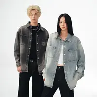 BIPOLAR牛仔洗水破坏美式复古潮流百搭情侣休闲长袖衬衫 12N004