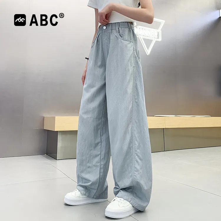 ABC女童夏季速干裤2025新款女孩轻薄透气直筒裤女大童洋气防蚊裤