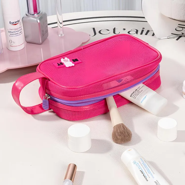 新款假日手提收纳包出差旅行化妆包网纱沙滩包化妆包大容量高级感