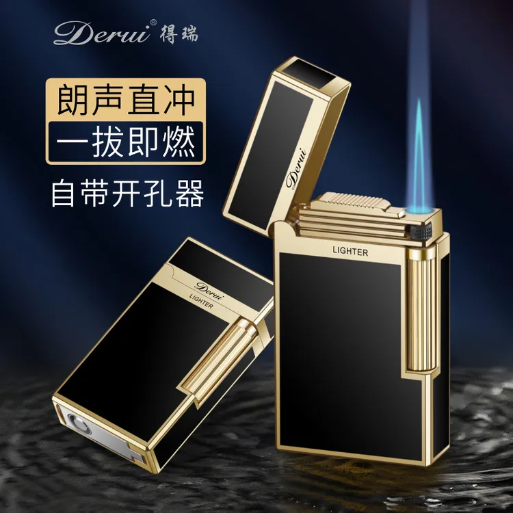 日本得瑞侧滑轮朗声打火机充气直冲蓝火焰小喷机点雪茄刀霸气男士