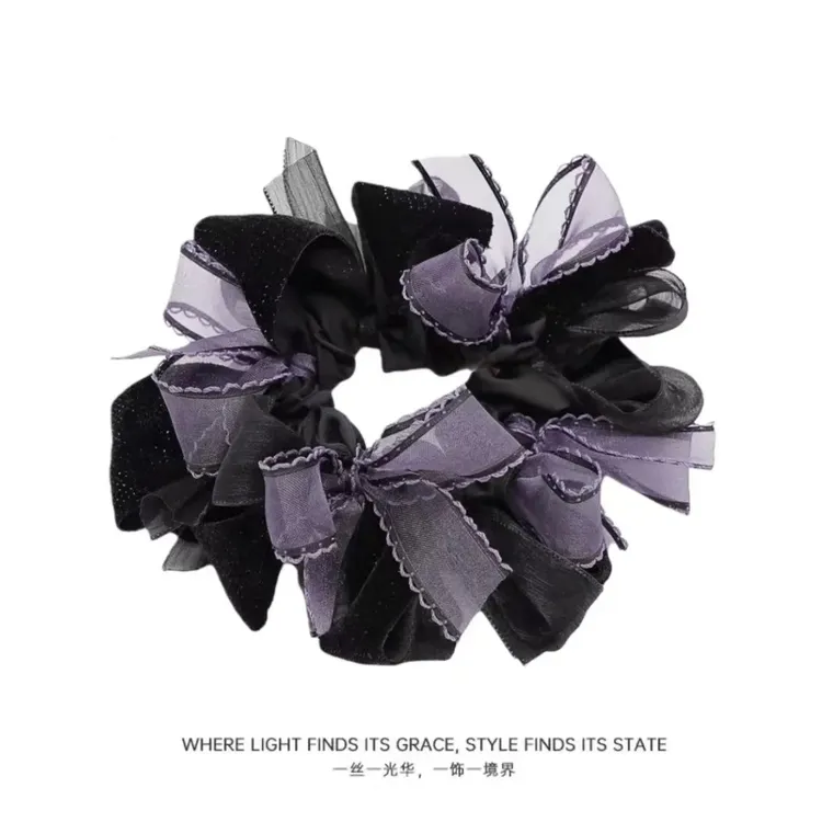 丝绒韵味紫色蝴蝶结韩系低盘发大肠发圈GS9344-ZS（直播间同款）