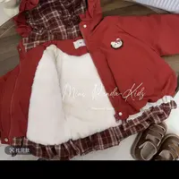 女童2025秋冬新款红色格子花边超厚加绒夹棉外套女童派克服棉服