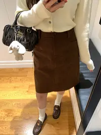 复古高级感咖棕色灯芯绒高腰半身裙女秋冬季韩版百搭显瘦a字中裙