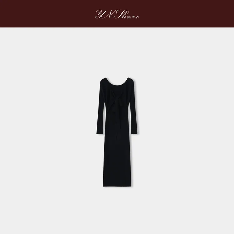 YN-SHUZE气质感修身毛织长袖绑带连衣裙SZ-YNB-21670