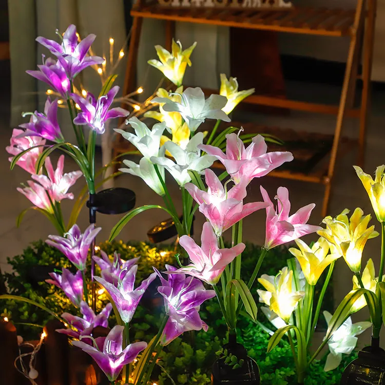 新款太阳能百合花仿真花灯户外庭院装饰灯公园花灯插地草坪灯装饰