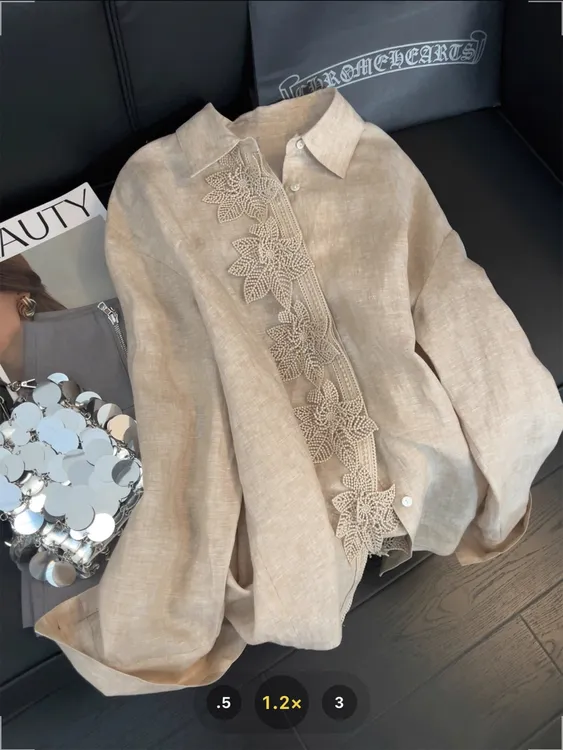 慵懒法式蕾丝花朵松弛衬衫女复古老钱风2025秋季新款宽松百搭上衣