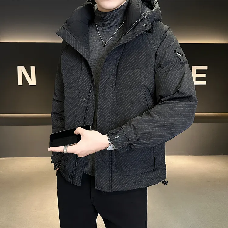 欧米朵羽绒服男士冬季2024新款连帽潮牌袄子高端轻薄短款加厚外套