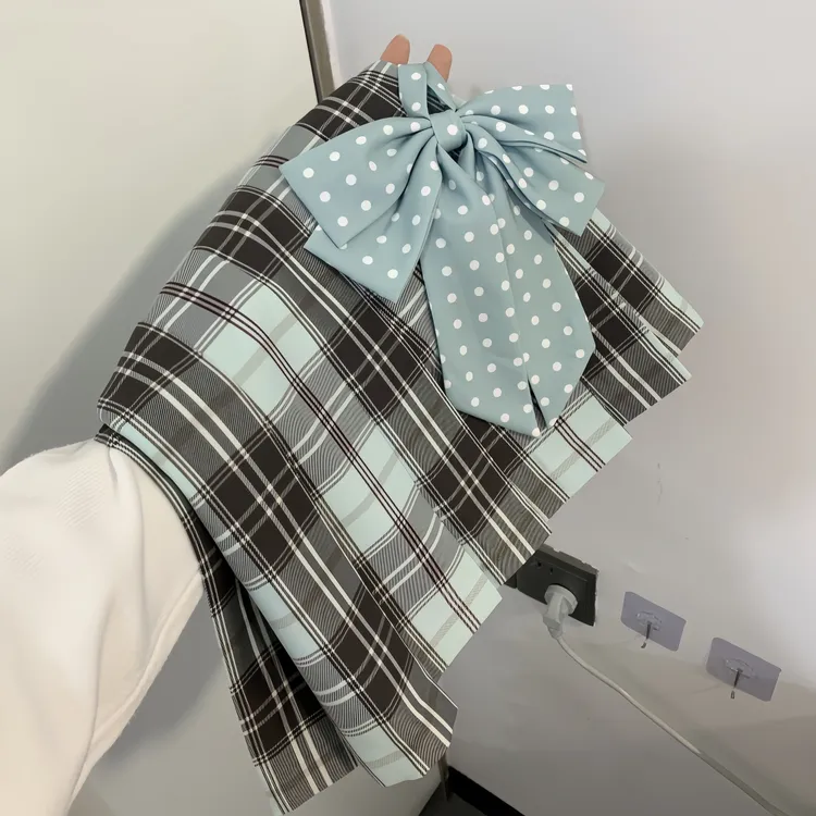 川町香【薄巧】薄荷绿灰显白原创jk学生格裙百褶裙学院短裙半身裙