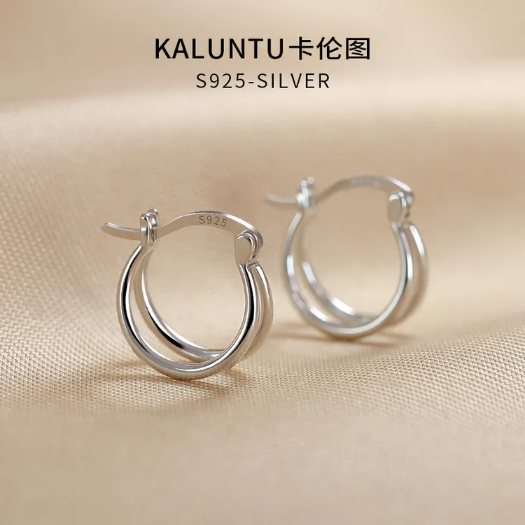 925银耳饰 纯银耳环女双层圈耳扣简约小众设计感耳圈素圈耳饰新款