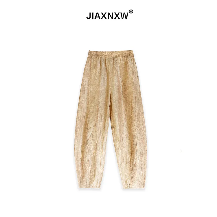 捻皱质感丝麻休闲裤K2582