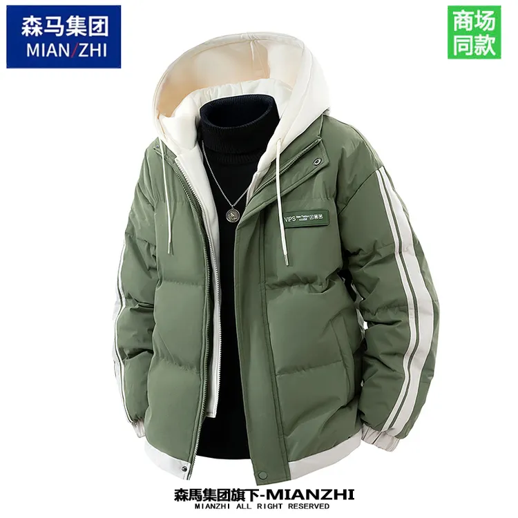 棉致品牌冬季连帽加厚棉衣外套青少年百搭假两件休闲棉服男装棉袄