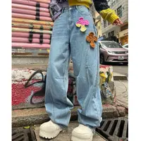 【陶格】美式复古高街设计感立体贴布重工弯刀阔腿裤TG25C3K2813