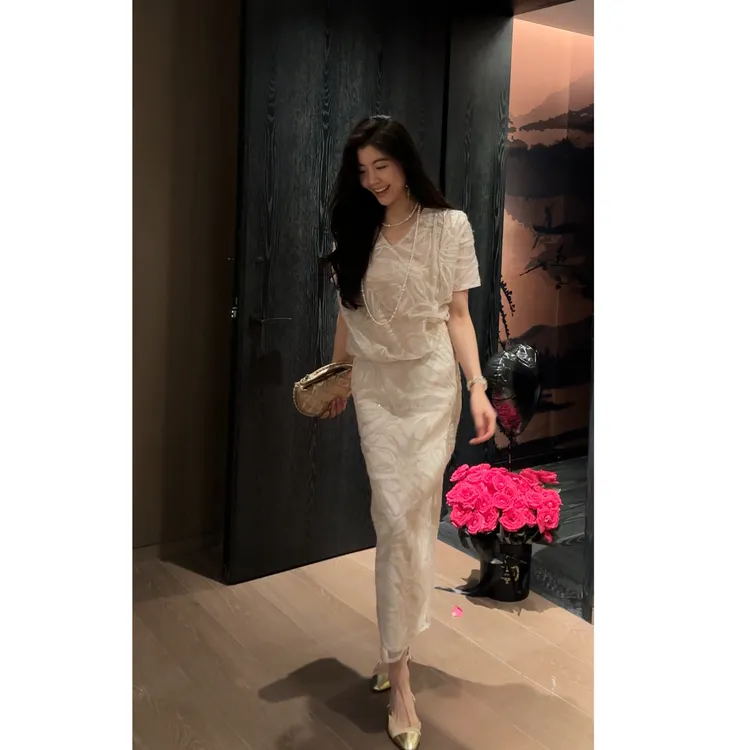 【N·COU】25夏新款【匠心织造】100%桑蚕丝亮片盘花刺绣套装DY22726