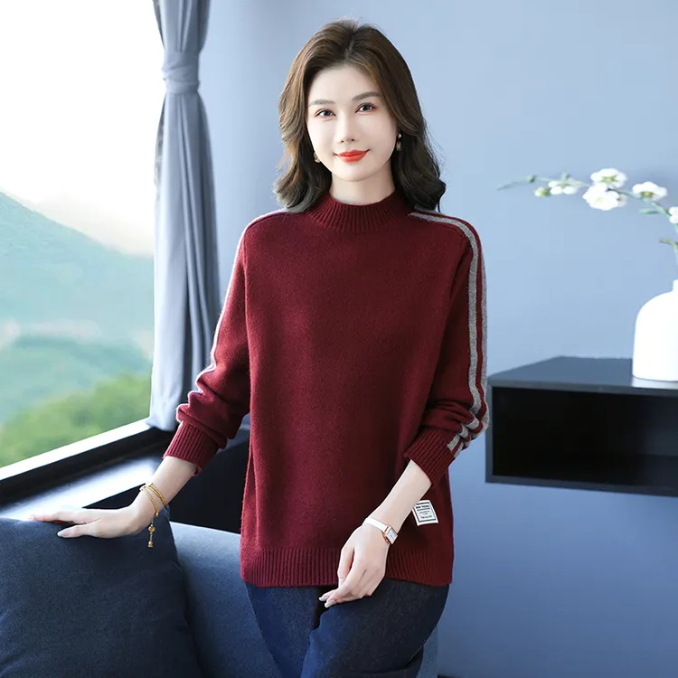 正品女装大码半高领毛衣秋冬新款洋气百搭遮肚显瘦打底针织衫上衣