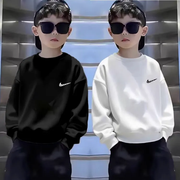 儿童纯棉男童加绒卫衣秋冬加厚中大童男女孩潮酷痞帅童装上衣外穿