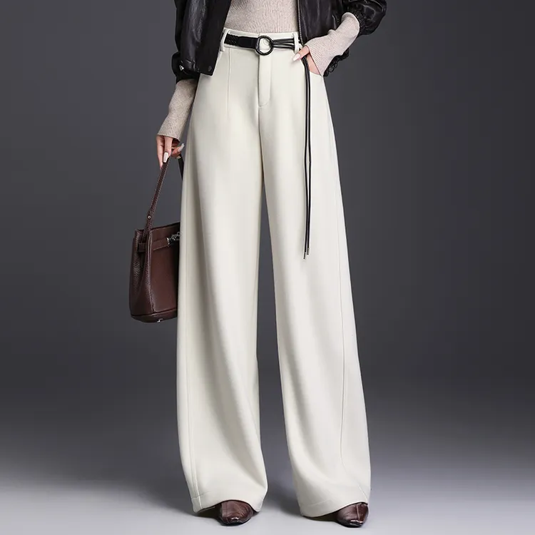 哥弟阿玛施正品高级垂感阔腿裤冬季加厚纯羊毛休闲裤宽松显瘦裤子