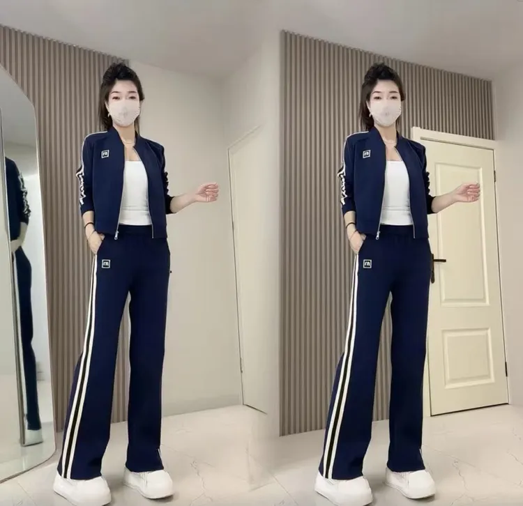 2025早秋新款韩版时尚洋气休闲运动套装宽松显瘦上衣阔腿裤两件套