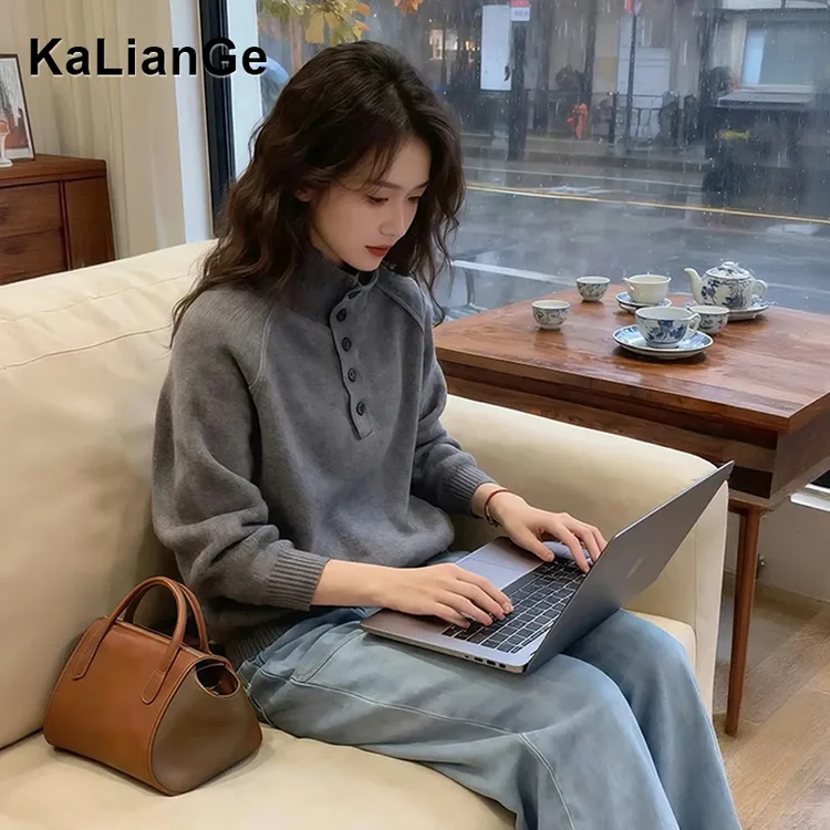 卡莲格/法式高领气质保暖针织衫女2025秋冬加厚套头内搭打底毛衣