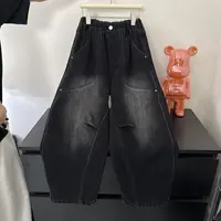 川度25507儿童韩版弯刀加绒牛仔裤秋冬装加绒裤男童女童百搭长裤