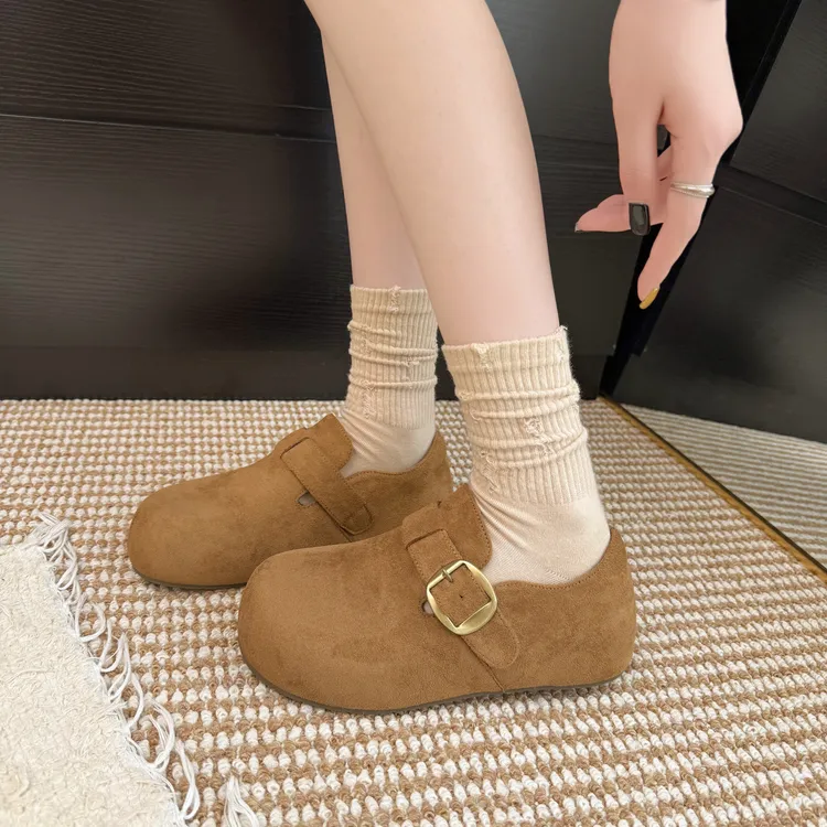 厚底内增高5cm真皮勃肯鞋女鞋子2025新款秋一脚蹬单鞋乐福豆豆鞋