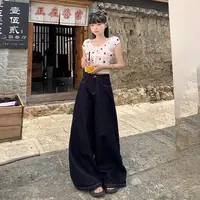 （丹宁深蓝牛仔）微瑕牛仔裤大码显瘦高腰直筒百搭夏季复古宽松