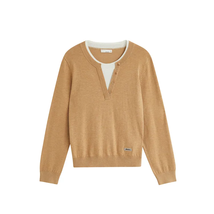 【商场同款】茵曼假两件修身毛衣2025秋季女装新款气质针织打底衫