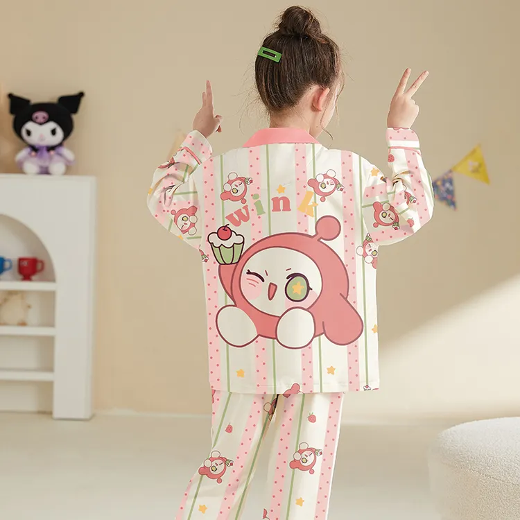 儿童睡衣春秋季纯棉女孩长袖居家套装中大童卡通透气家居服11738