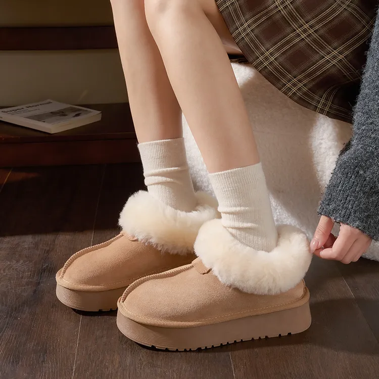 雪地靴真皮厚底保暖秋冬系增高带鞋子女款软底雪地靴鞋子女款秋冬