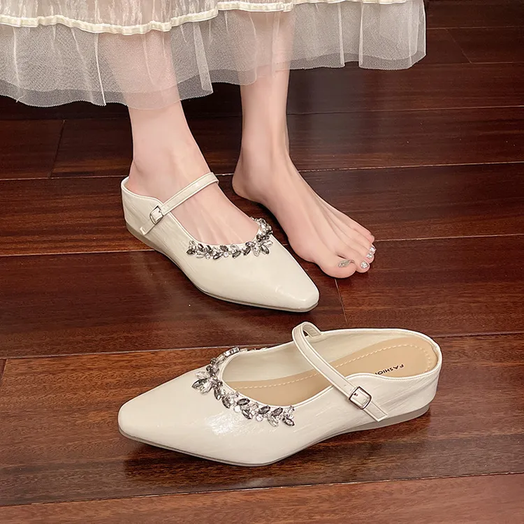  【香港轻奢Sakurano&樱央】内增高银色水钻包头半拖鞋女鞋子外穿