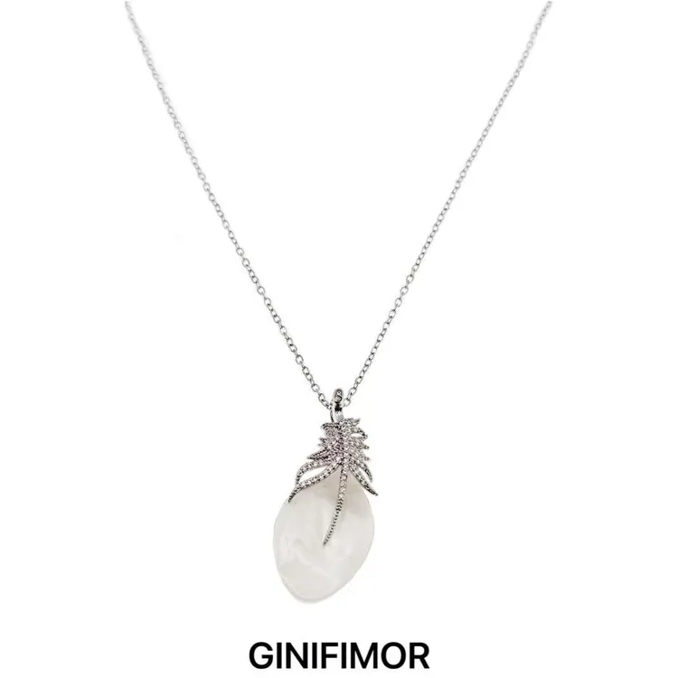 GINIFIMOR 铜合金项链 a658 超仙锆石贝壳羽毛项链女百搭锁骨链