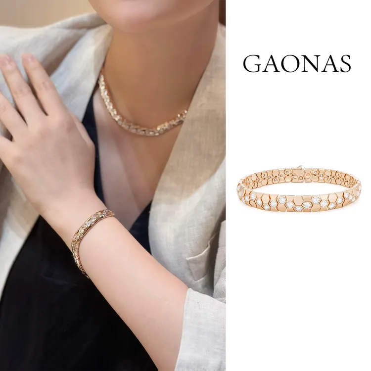 GAONAS 铜合金合成锆石手链 柏林热吻 金色蜂巢设计手链11419SGO
