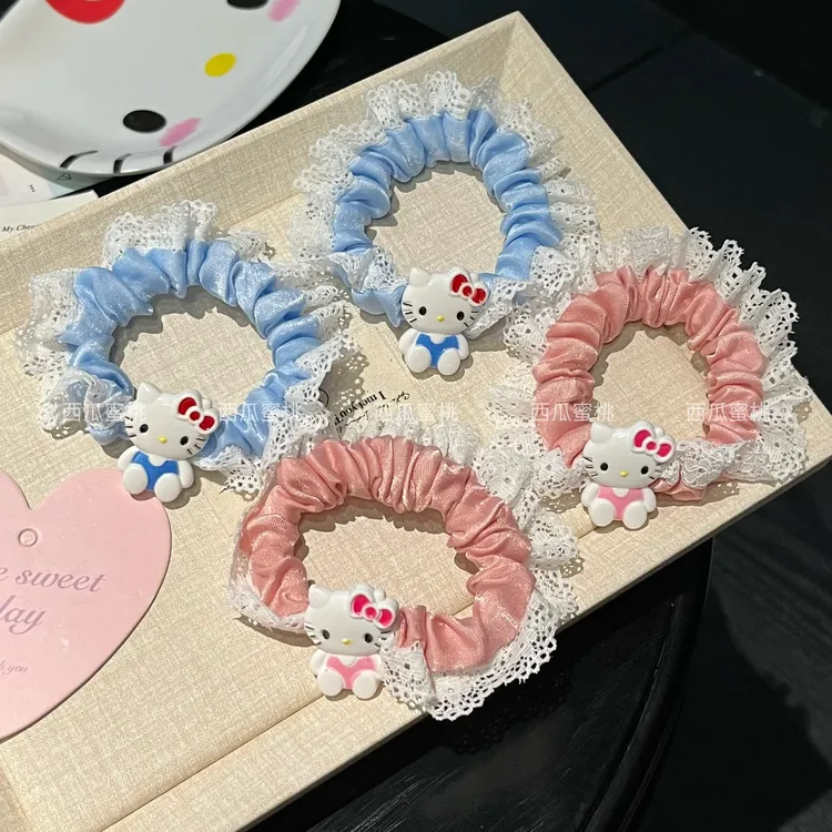 甜妹可爱猫咪蕾丝肠圈女孩软萌简约小猫发圈扎发高马尾头绳少女心