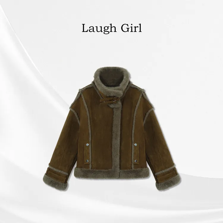 楚楚君 Laugh girl【冬日氛围】毛绒翻领保暖短款外套WL531153J