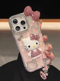 满钻韩系立体闪钻凯蒂猫适用iPhone16promax苹果15手机壳14女款13