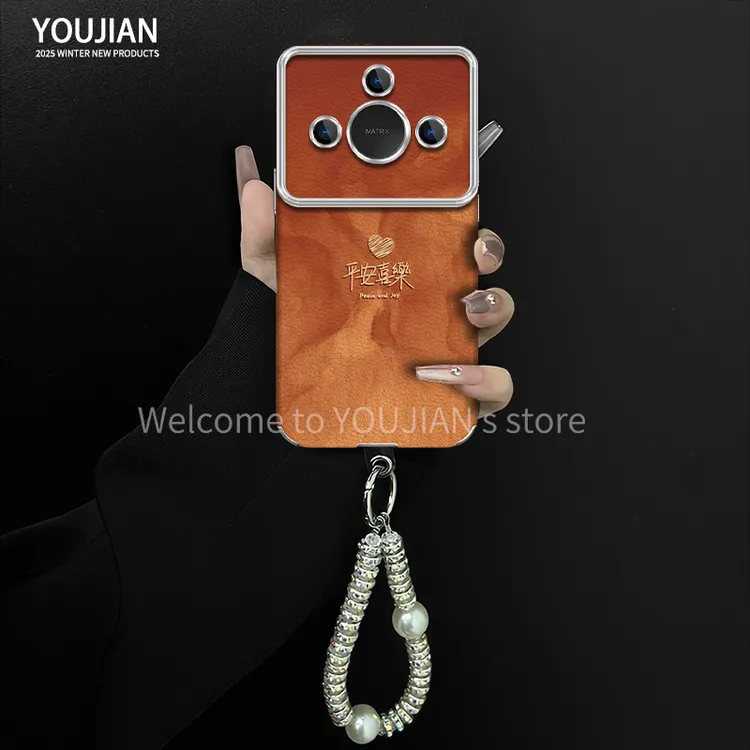 平安喜乐适用于华为荣耀x60手机壳电镀大视窗贴皮高颜值女款