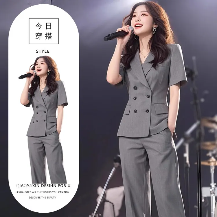 2025夏季一整套韩系穿搭套装气质干练通勤西装上衣裤子两件套