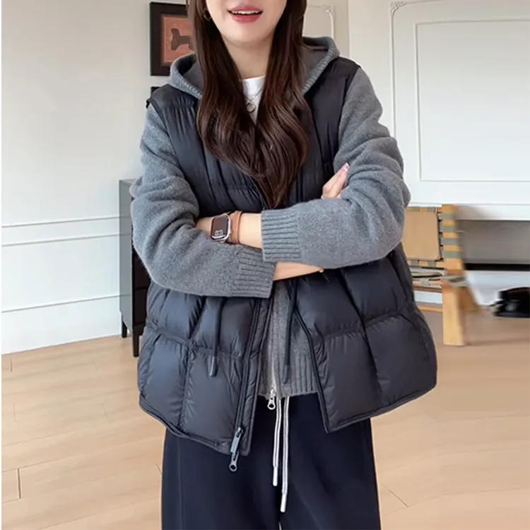 潮流纯色圆领抽绳设计感马甲女2025新款韩版宽松高级感显瘦衣服